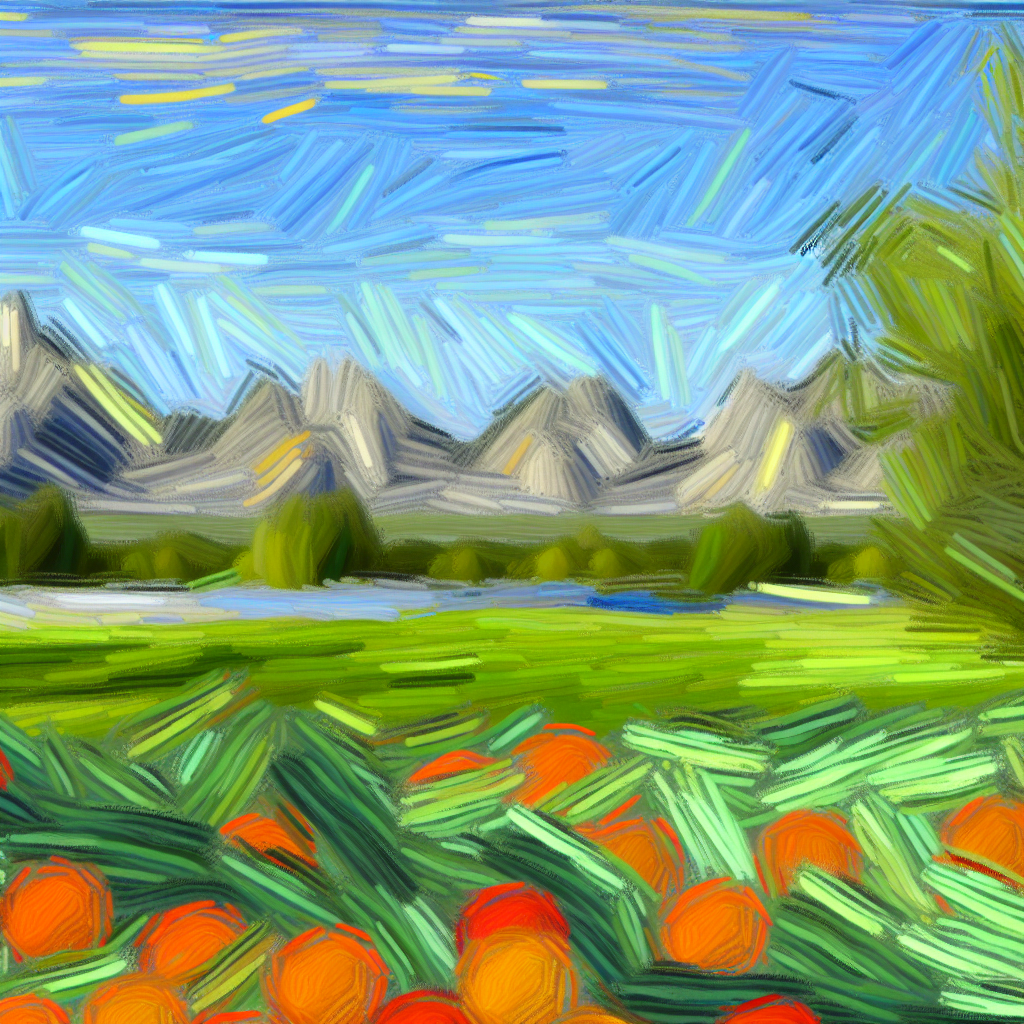  A serene landscape with vibrant oranges and greens, symbolizing vitamin C...