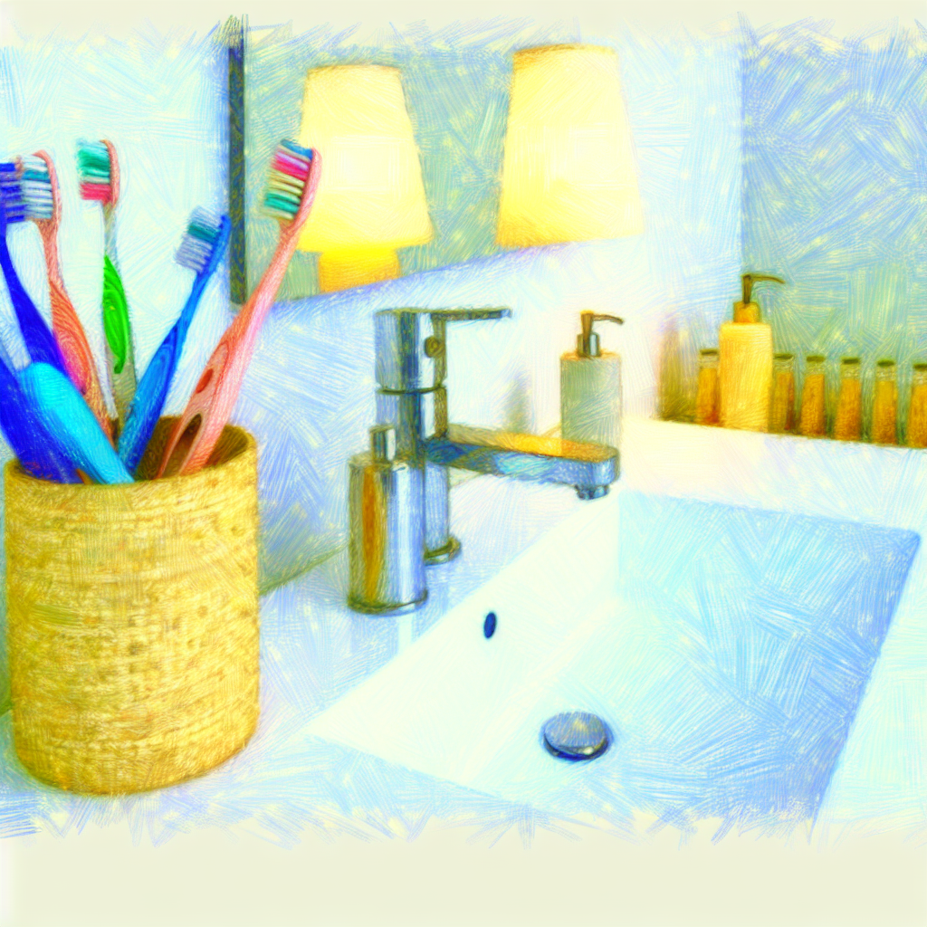  A serene image of a modern bathroom, with stylish toothbrushes and...